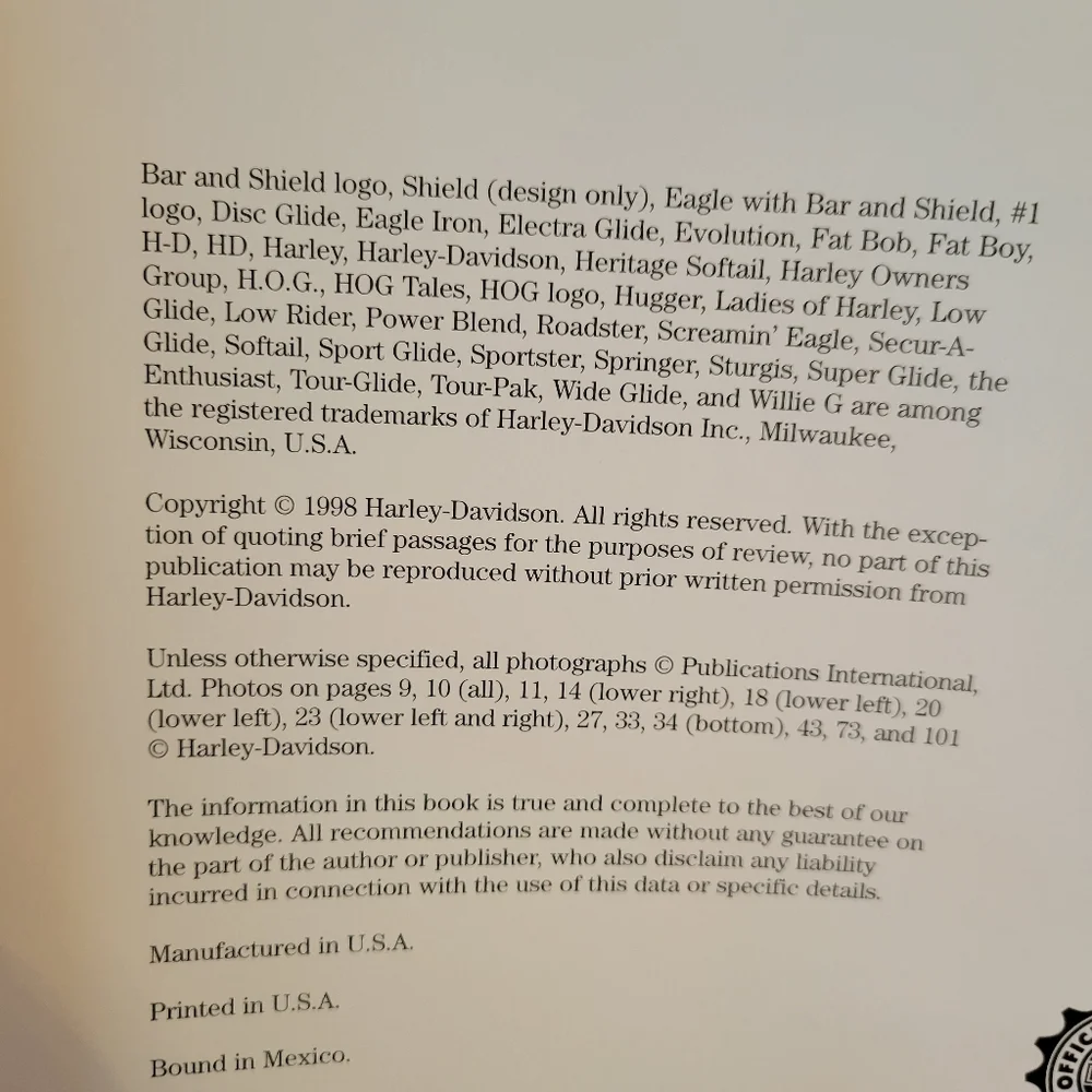 Harley-Davidson Rolling Sculpture Book ~ Pictorial Celebration of First 95 Years